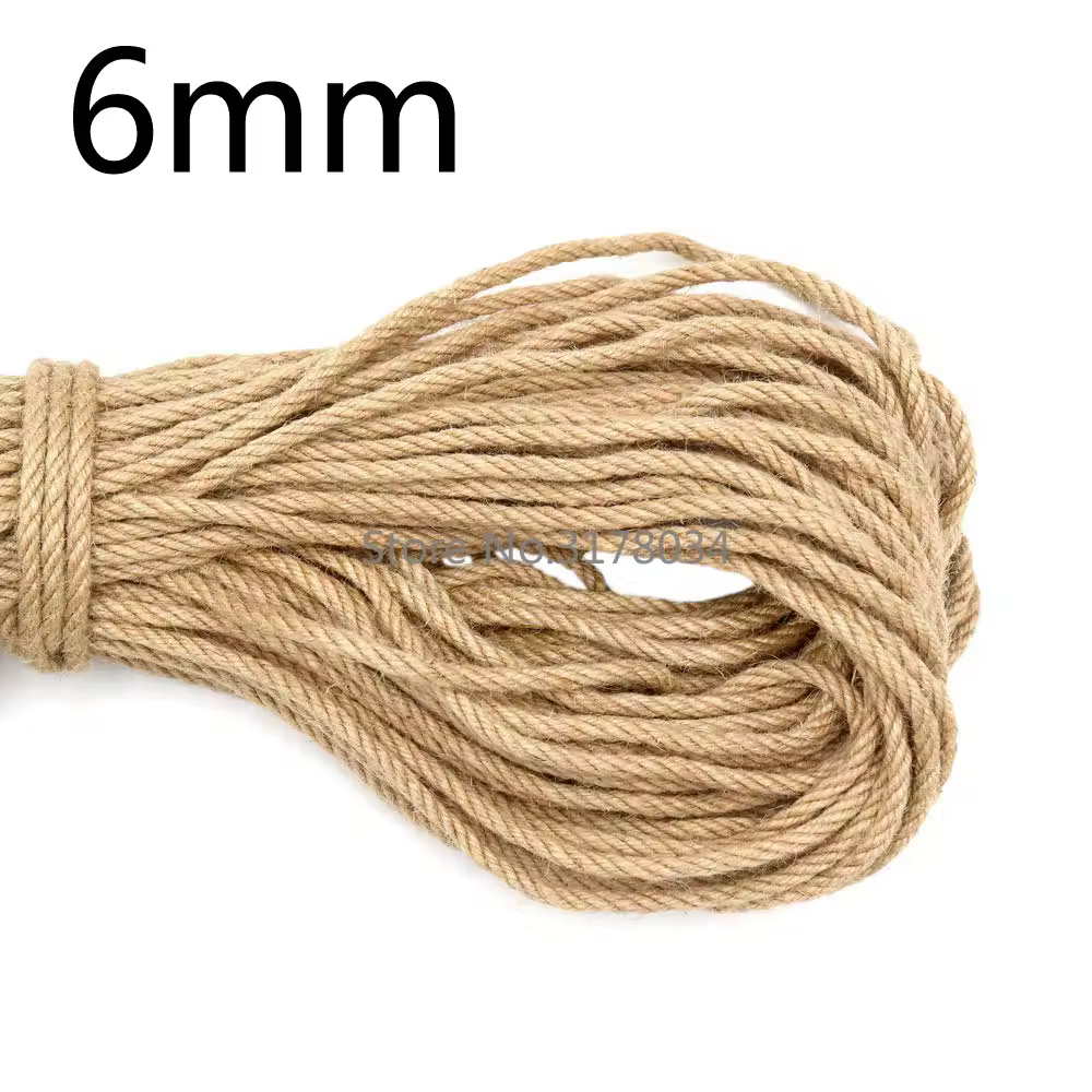 6mm 1m-50m Corde di iuta naturale Spago resistente Cavo intrecciato di canapa Stringa di macramè Artigianato fai da te Decorazione fatta a mano Graffi per animali domestici