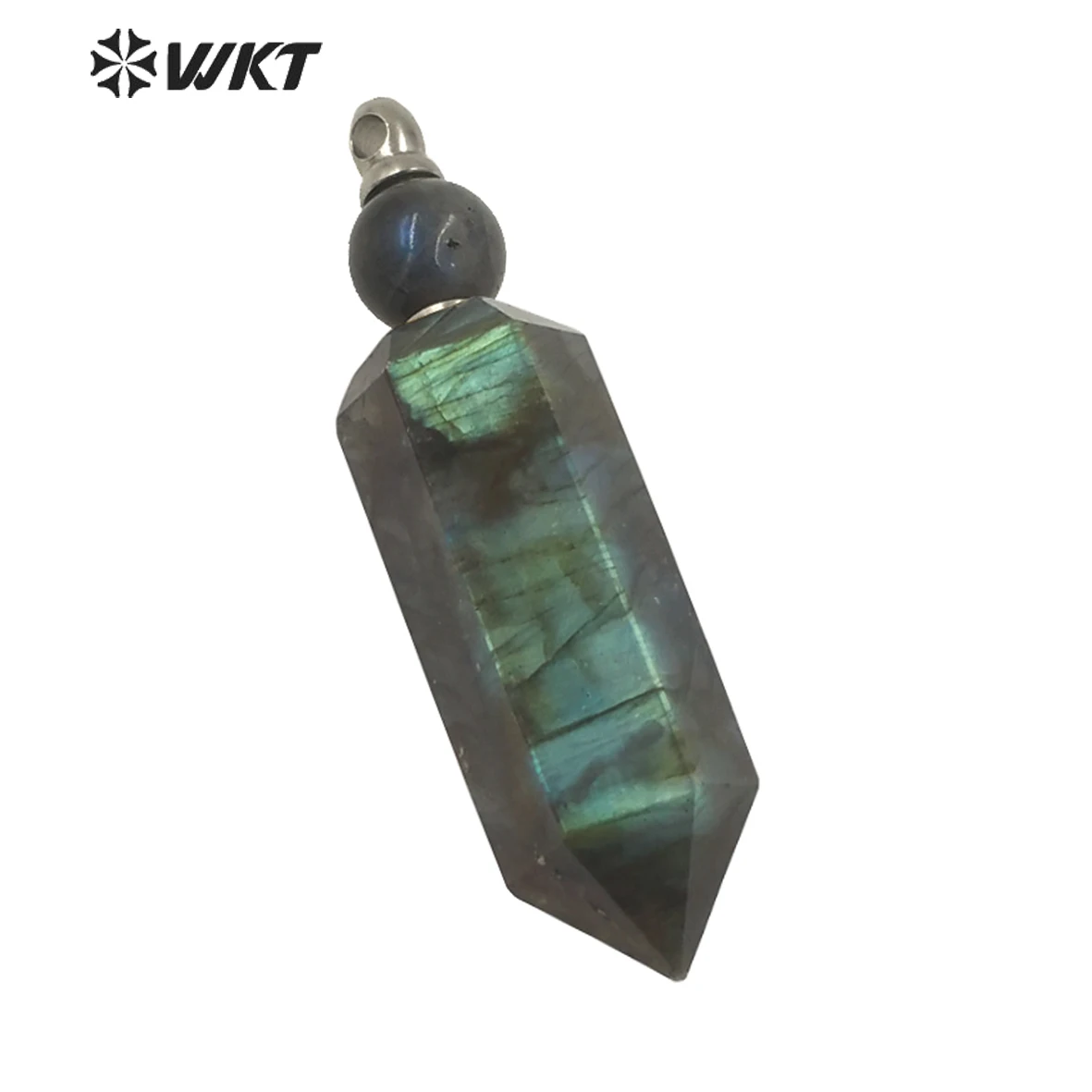 WT-P1619 Vintage Labradorite Pendant For Stock Essential Oil Fashion Green Stone Bottle Point Pendant Women Jewelry