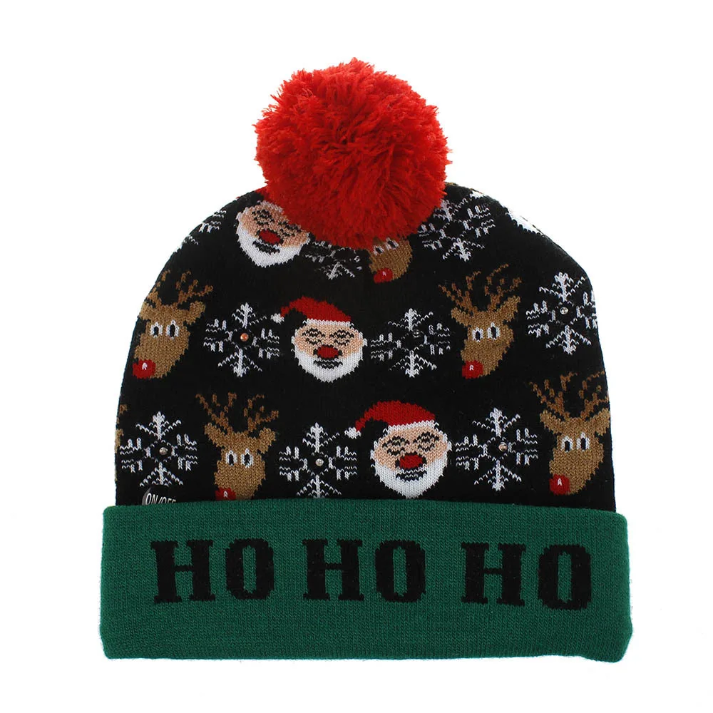 New Style! LED Christmas Hat Beanie Light Up Illuminate Warm Hat 48 Patterns New Year Snowman Sweater Hat Christmas Decorations