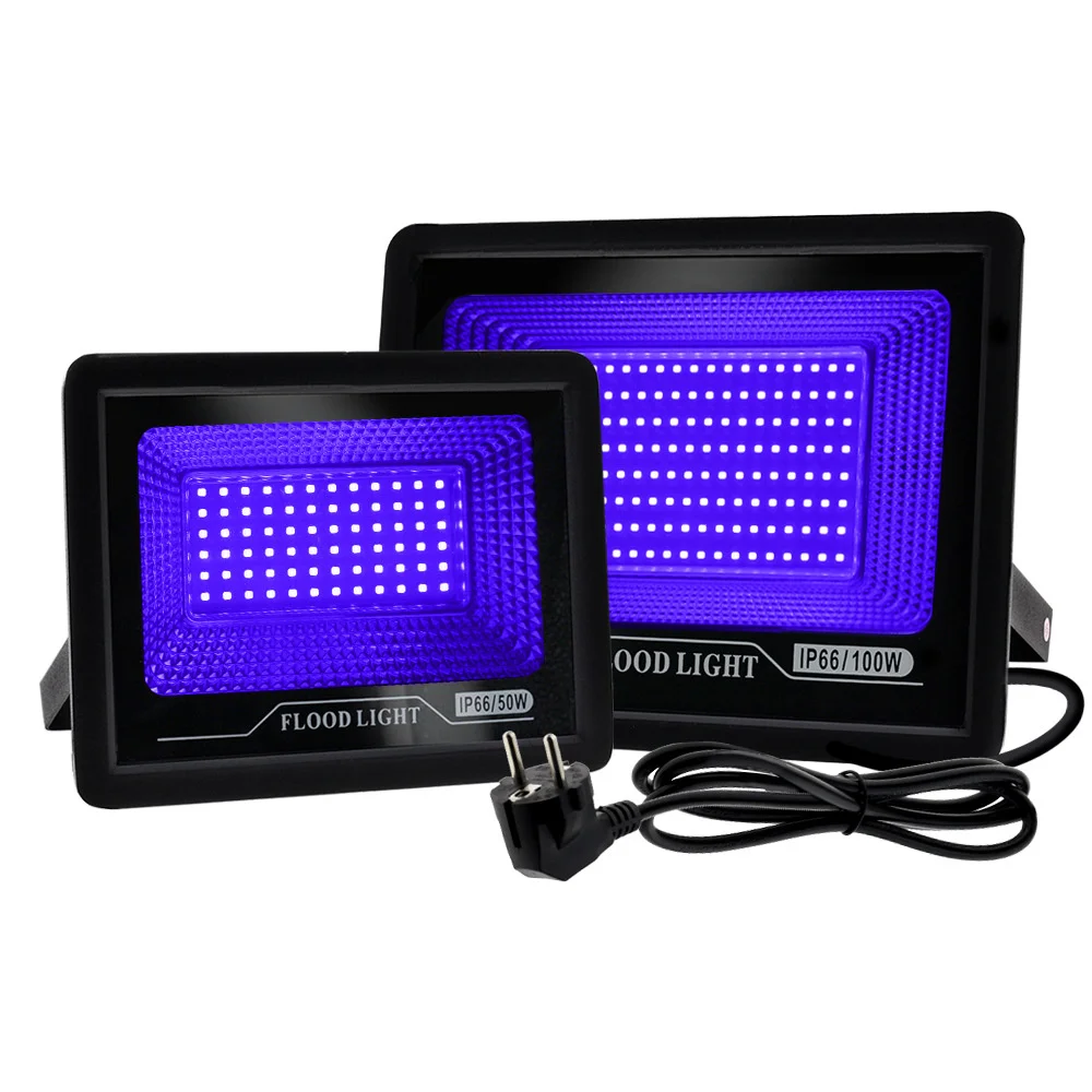 Led Purple Projection Lamp 50w 100w Floodlight KTV Bar Haunted House UV Fluorescent Curing Lamp Outdoor Indoor Waterproof IP66