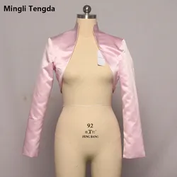 Mingli Tengda Stain Pink Wedding Top Bolero Wraps Bridal Jacket Cape Mariage Long Sleeves Red Bridal Bolero Coat Bolerko Damskie