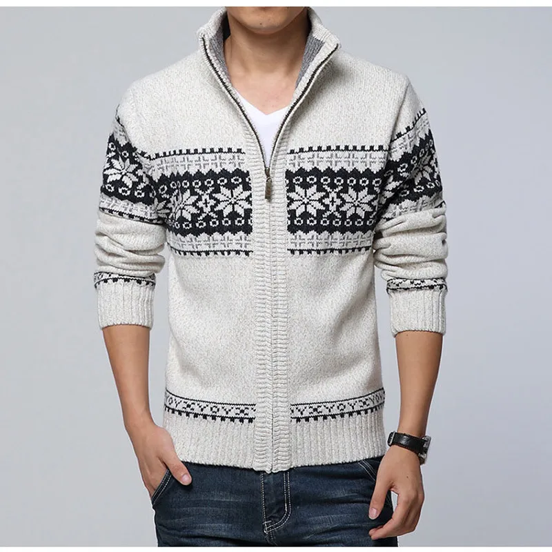 Men Fashion Plaid Stand Collar Slim Sweater Male Trend Casual Knitted Wool Cardigans Outerwear Clothing