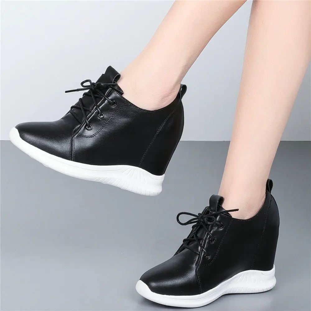 

223 Platform Pumps Women Lace Up Genuine Leather Wedges High Heel Ankle Boots Female Round Toe Fashion Sneakers Casual Shoes