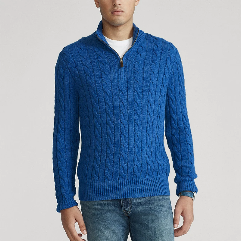 New Italy Style Casual Twist Cotton BLue Sweater For Men Brand Trend Long-Sleeved Sweaters Men Maglione Chandail Svetr