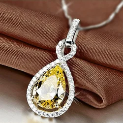 Huitan Brilliant Yellow Color Women Necklace Wedding Ceremony Party Accessories Shiny Crystal CZ Luxury Female Pendant Necklaces