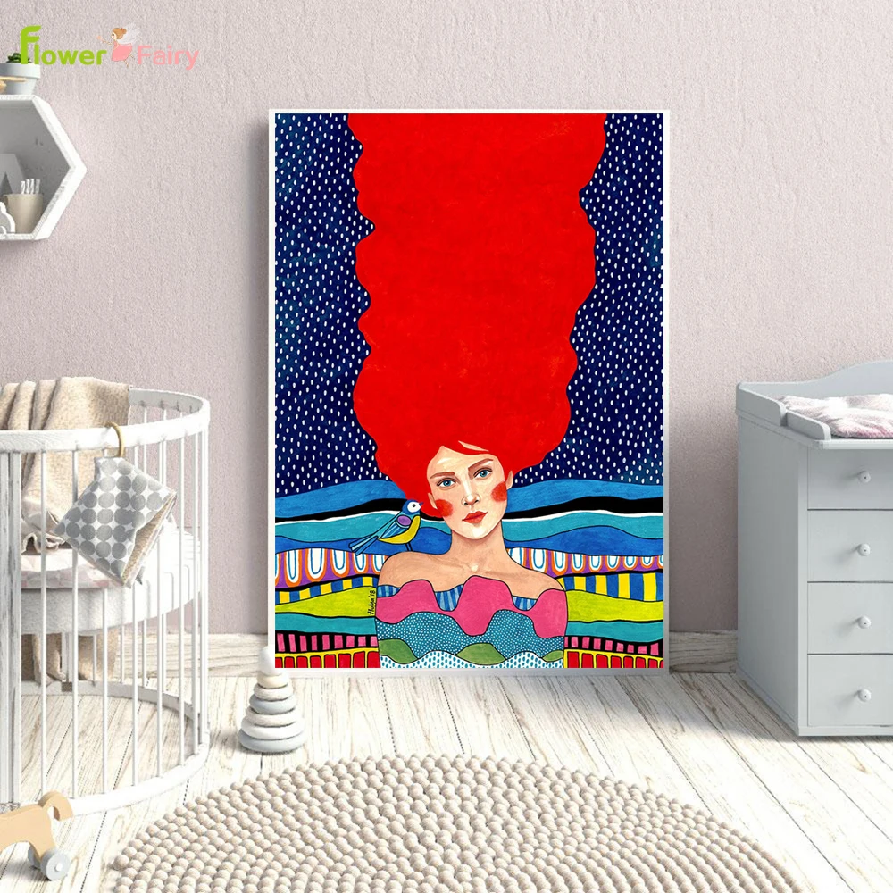 Fashion Princess Woman Vintage Red Hair Girl Wall Art Canvas Painting Nordic Poster Wall Pictures For Living Room Decor Unframed