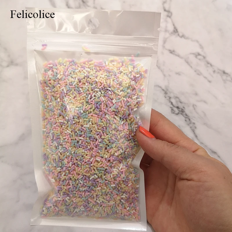 100g/bag Light Colors Slime Clay Fake Candy Sweets Sugar Sprinkle Decoration for Fake Cake Dessert Food Particles Filler Toys