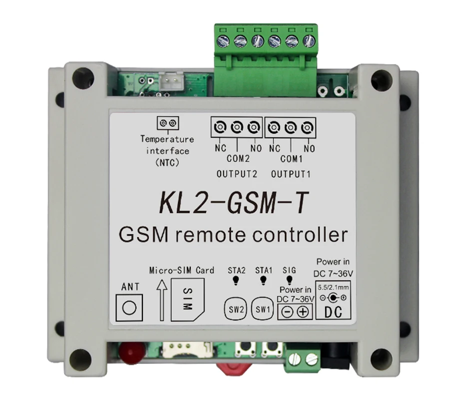 Dual Relay Switch Module GSM Alarm SMS Controller KL2-GSM-T With Temperature Sensor For Light/Fishpond Culture/Warehousing