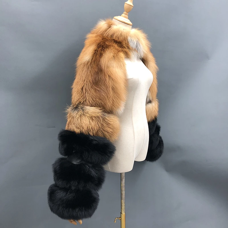 แขนเสื้อขนสุนัขจิ้งจอกแท้ JANEFUR รุ่นใหม่ทันสมัย สำหรับผู้หญิง ฤดูหนาว อุ่นสบาย แฟชั่นหรูหรา เสื้อโค้ทขนสัตว์ สีรุ้ง ผลิตตามสั่ง ขายส่ง แขนเสื้อขนสัตว์เดี่ยว