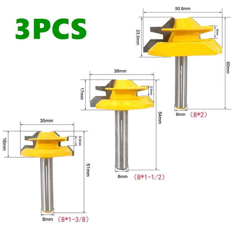 1 pz 8MM fresa codolo 45 gradi blocco mitra Router Bit tenone fresa strumento di lavorazione del legno per utensili in legno