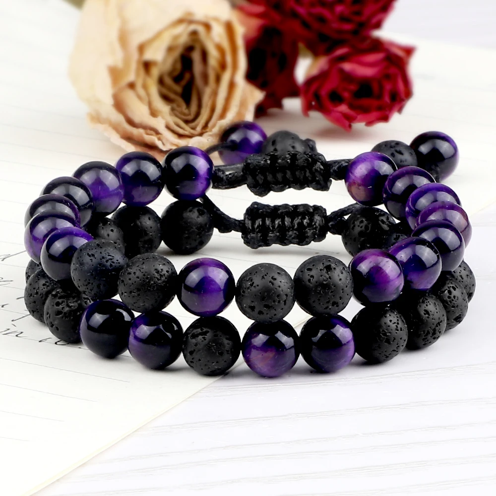 Di alta qualità viola occhio di tigre Lava perline braccialetto donne pietra naturale guarigione Buddha braccialetti regolabili regalo gioielli per