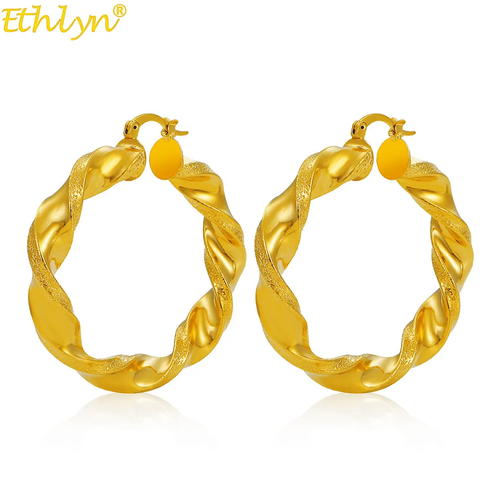 Ethlyn Gold Color Twisted Light Hoop Earrings for Women Daily Use Party Jewelry Accessories MY58