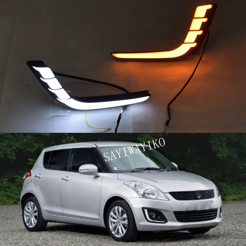 

2 Pcs Car LED DRL Daytime Running Lights For Suzuki Swift 2014 2015 2016 with Yellow Turning Signal fog lamp cover