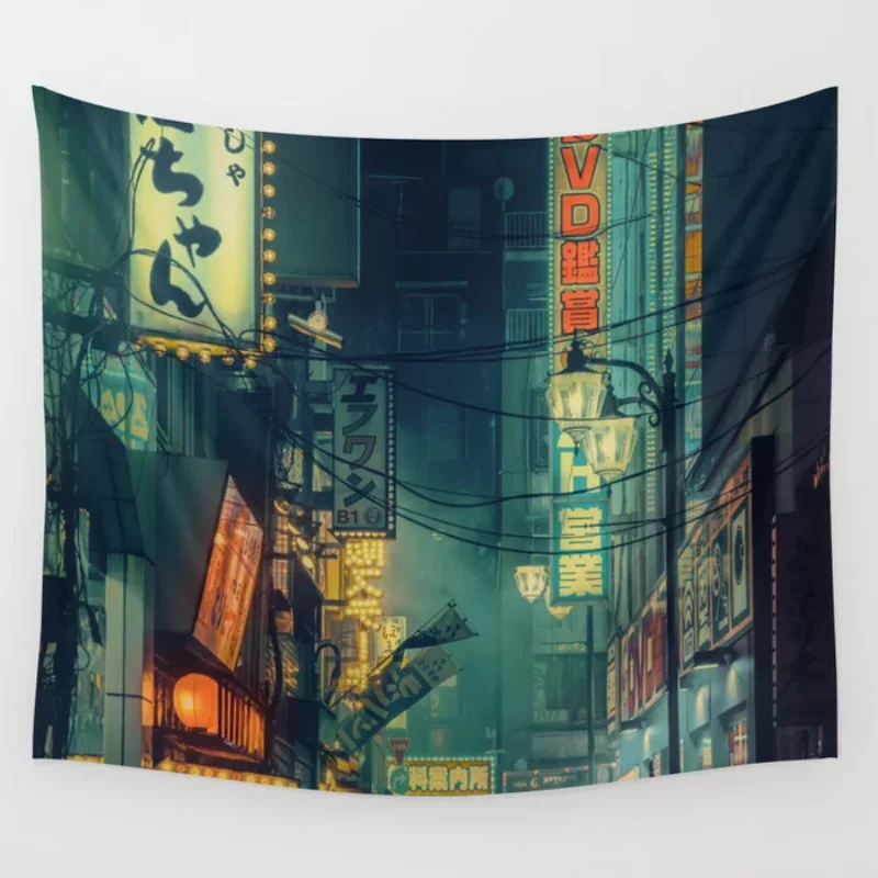 Tokyo Nights Memories of Green Blade Runner Vibes Liam Wong Tapestry Room Decor College Dorm Decoration Wall Hanging Tapestry