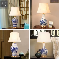Copper Table Lamp Bedside Jingdezhen Ceramic Chinese Style Decorated LED Table Lamps for Living Room Bedroom