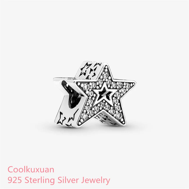 

Original 100% 925 Sterling Silver Sparkling Asymmetric Star Charm beads Fits Pandora bracelets Jewelry Making