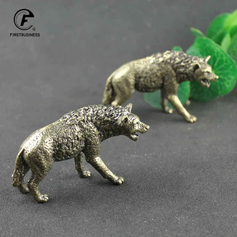 Solid Brass Hyena Figurine Miniature Office Desktop Pet Ornament Vintage Animal WOLF Statue Crafts Collection Home Decoration