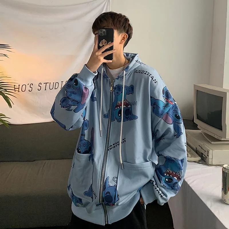 

Casual Autumn Men Cartoon Cool Jacket Nice Hip Hop Harajuku Hoodies Mens Zipper Outwear High Street Tops Streetwear Male