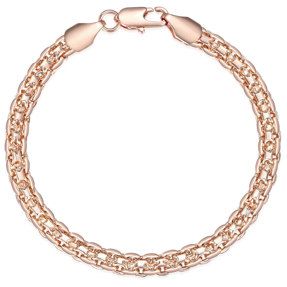 Davieslee Chain Bracelet for Women Weaving Bismark Link Mens Womens Bracelet Chain 585 Rose Gold Color Jewelry Gift 5mm DGBM99