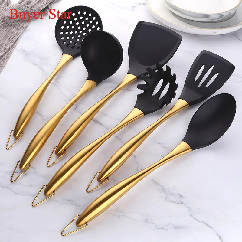 1pc/6pc/7pc Silicone Kitchenware Cooking Utensils Set Non-stick Cookware Spatula Shovel Stainless Steel Handle Kitchen Tools