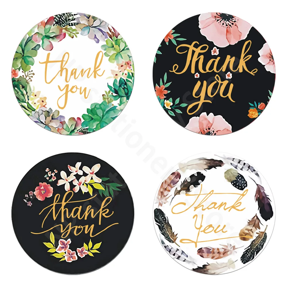 500Pcs ดอกไม้สีขอบคุณสติกเกอร์1นิ้ว Decor ซีลป้ายสำหรับ Handmade Order ของขวัญกระเป๋าซองซีล