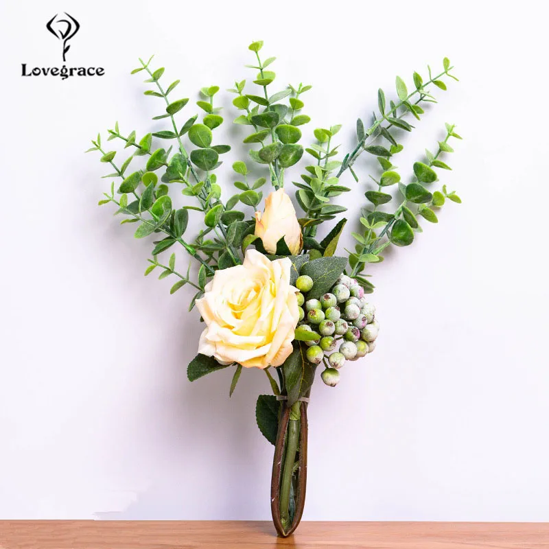 Lovegrace Bruid Bruidsboeket Kunstzijde Rose Calla Lelie Bloem Eucalyptus Blad Berry Decor Bruidsmeisje Bruidsboeket