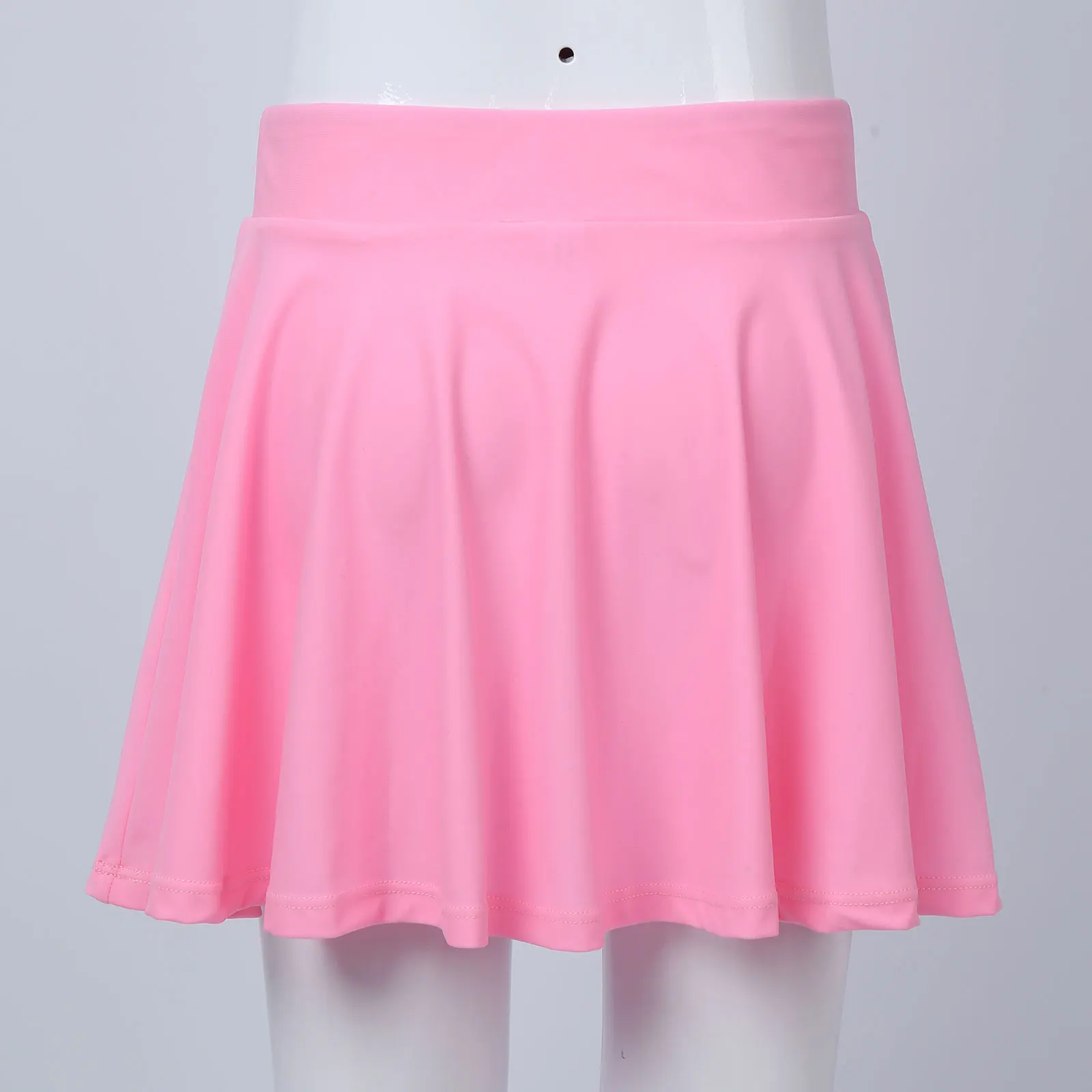 4-12Y Kids Girls Pure Color Skirt Wide Elastic Waistband A-line Ruffle Hem Above Knee Length Skirt Kids Pleated Skating Skirt