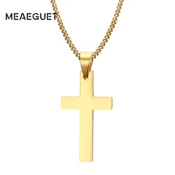 Meaeguet Jewelry Men's Cross Necklaces For Women Men Stainless Steel Gold-Color Pendant Prayer Necklaces 24