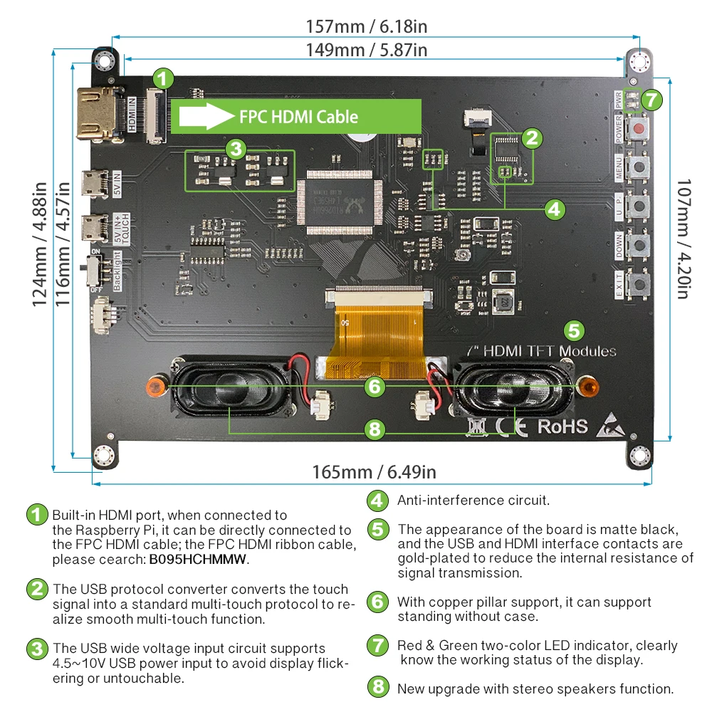 Imagem -04 - Lesown-tela Touch com Alto-falantes Ips 800x480 Ultra hd Monitor Hdmi Tela Capacitiva para Rpi Equipamento Médico