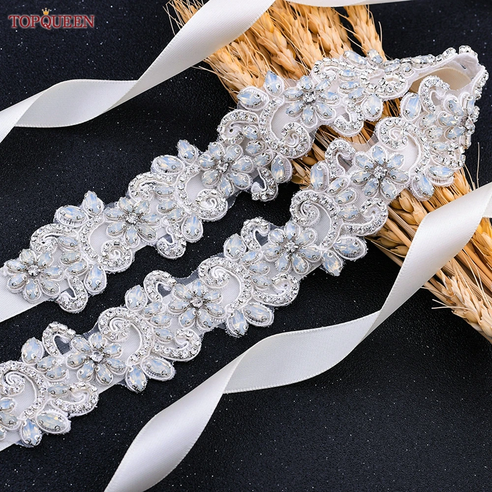 TOPQUEEN S500 Wedding Dress Belt Retro Style Protein Diamond Bridal Accessories Women'S Party Girdles Rhinestones Appliques