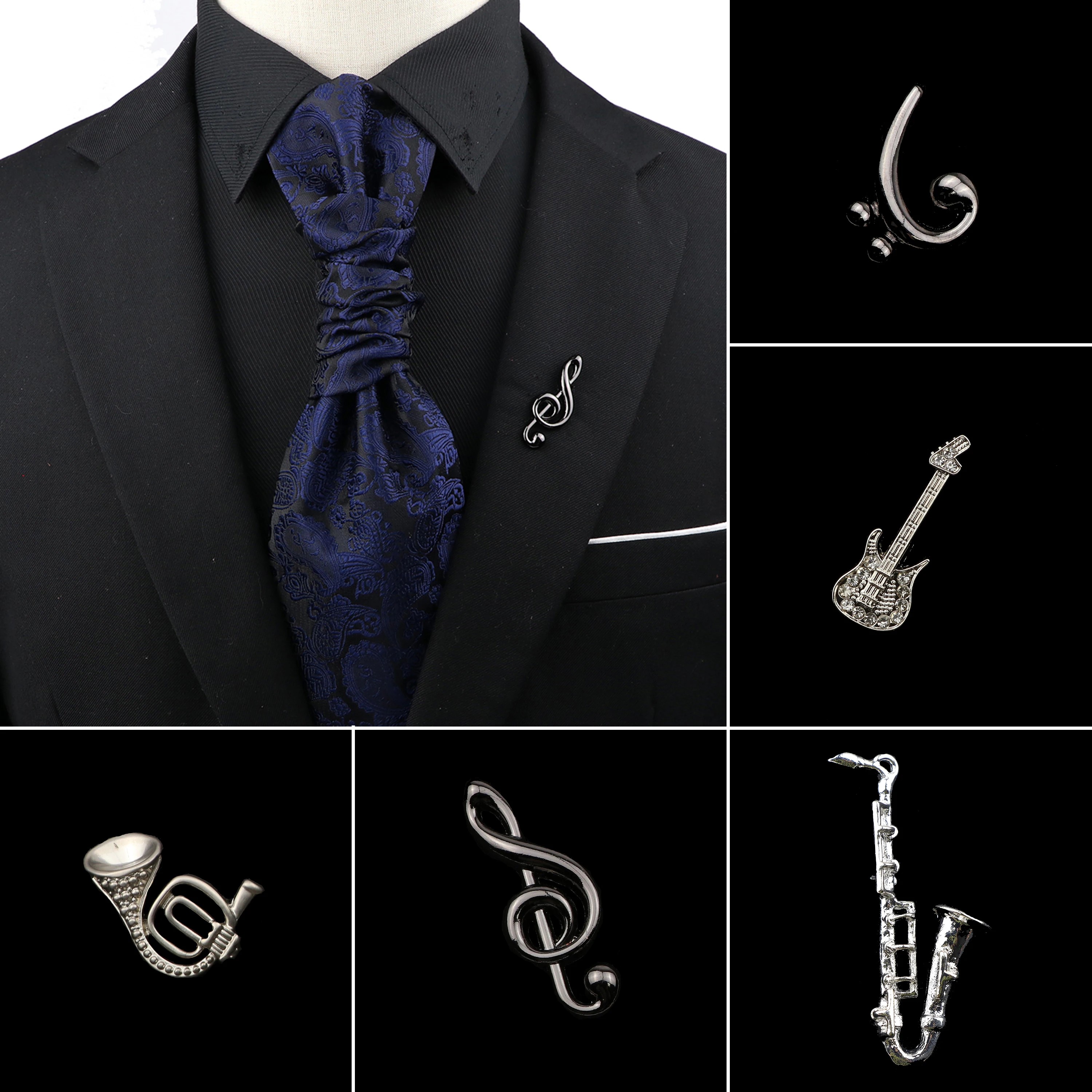 Saxophone Guitar Brooch Music Note Mini Lapel Pin Men Women Suit Shawl Chic Jewelry Shirt Collar Pin Party Daily Accessory Gift