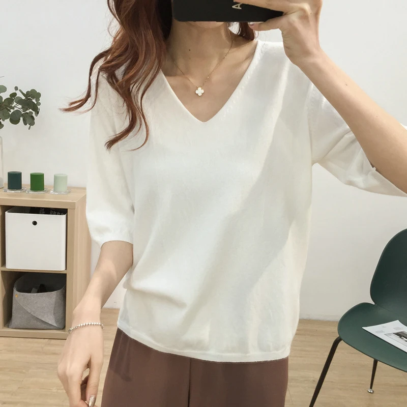 Sweater Tops T-Shirt Women Spring 2021 Pull Fashion Loose Women's Sweaters T-Shirts With Short Sleeve Autumn Winter Kawaii топ