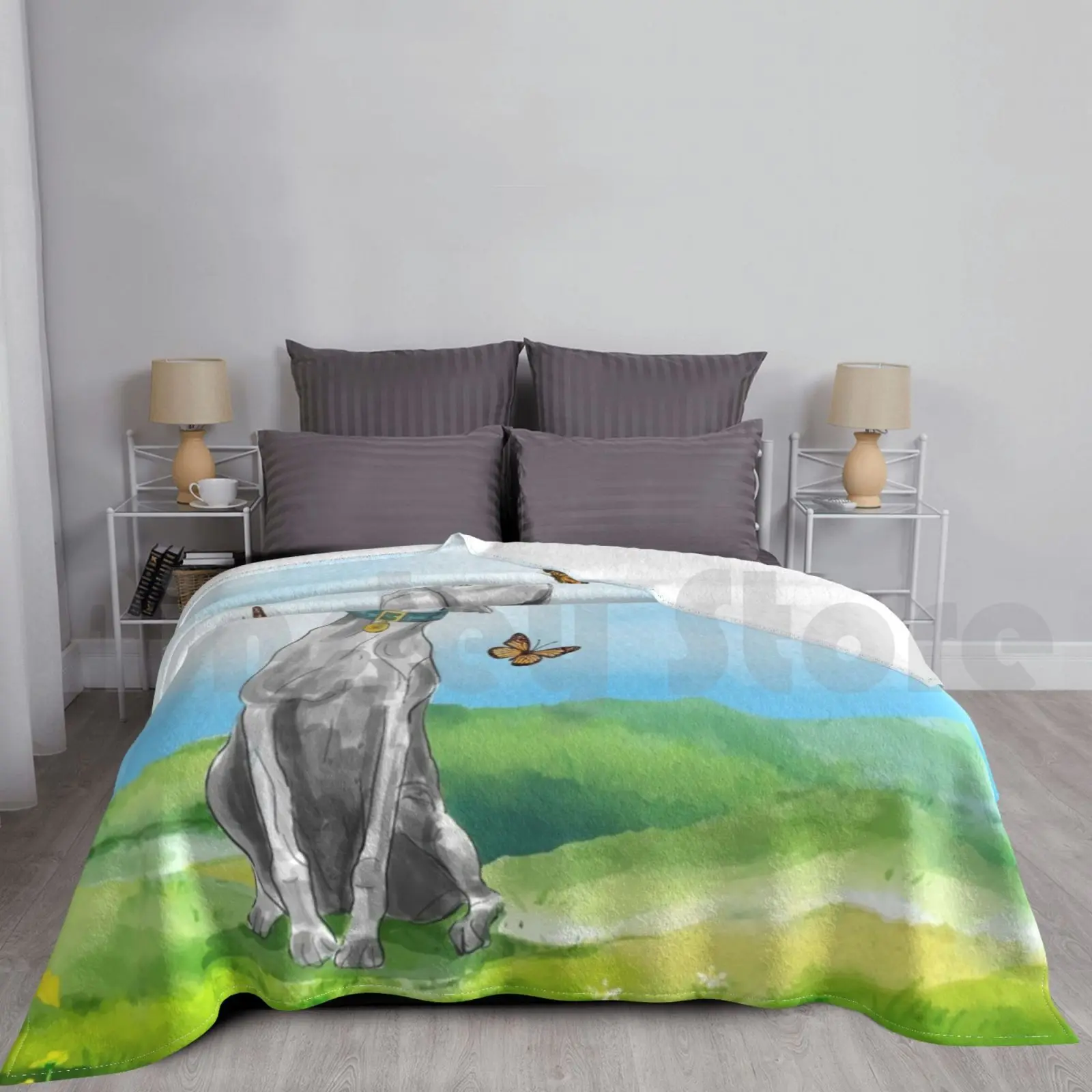 Kiki And Butterflies Blanket Super Soft Warm Light Thin Weimaraner Blue Weimaraner Dogs Pets Animals Dog Lovers Weim