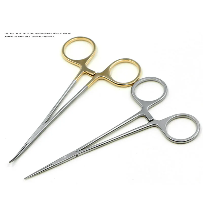 Medical stainless steel gold handle micro hemostatic forceps beauty plastic double eyelid microtool straight elbow full tooth to