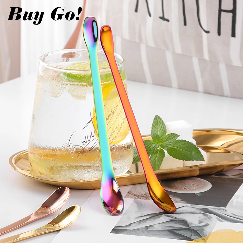 1pcs 304 Stainless Steel Multifunction Spoon 8 Colors Coffee Stirring Spoon Beautiful Double Head Medicine Spoon Tableware