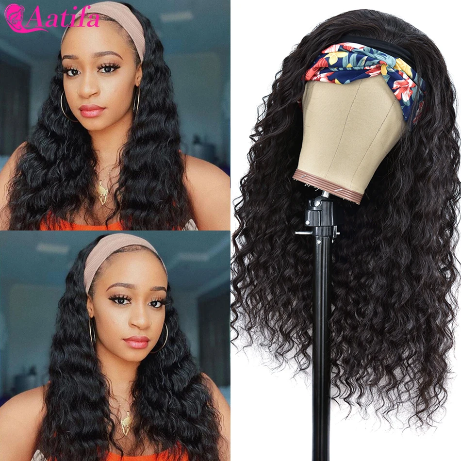 Loose Deep Wig Headband Wig 100% Human Hair Wig Peruvian Remy Hair Glueless 30 Inch 180% Density Aatifa Hair For Black Women