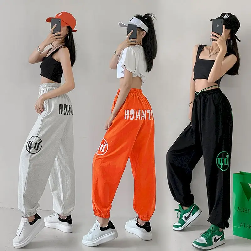 Loose Leggings Women's High-waisted Wide-legged Pants Thin Jazz Hip-hop Trousers Ghost Walk Dance Casual Sports Pants Sweatpants