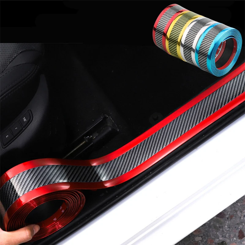 Car Stickers Anti Scratch Door Sill Protector Rubber Strip Carbon Fiber Auto Threshold Bumper Door Edge Protective Sticker Film