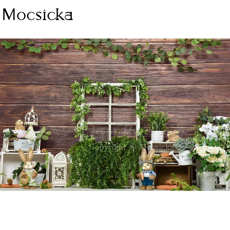 Mocsicka الربيع عيد الفصح التصوير خلفية الجزرة الأرنب البني لوحة خشبية الديكور الطفل صورة خلفية الاستوديو