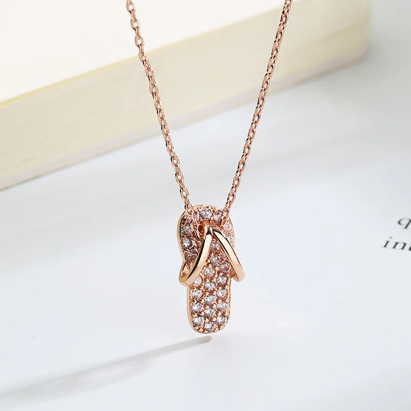 Slippers Pendant Necklace for Women Creative Personality CZ Rose Gold Color Choker Chain Accessories Jewelry Wholesale KBN109