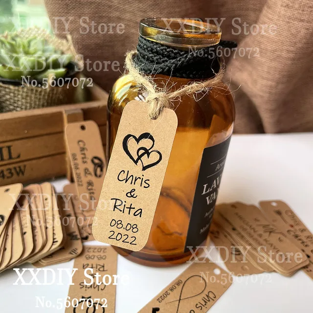 90/180 sztuk Wedding Favor Tagi Mini Kraft Tagi Personlized Niestandardowe imię i data Dziękuję Tagi Dekoracje weselne Ulubione
