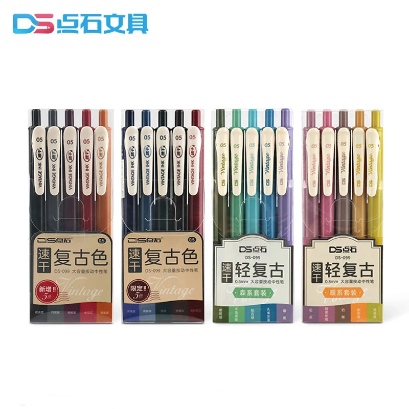 

5pcs Vintage Color Ink Pens Set Quick-dry Highlight Writing 0.5mm Ballpoint Pen Diary Drawing Marker Liner Art DIY School