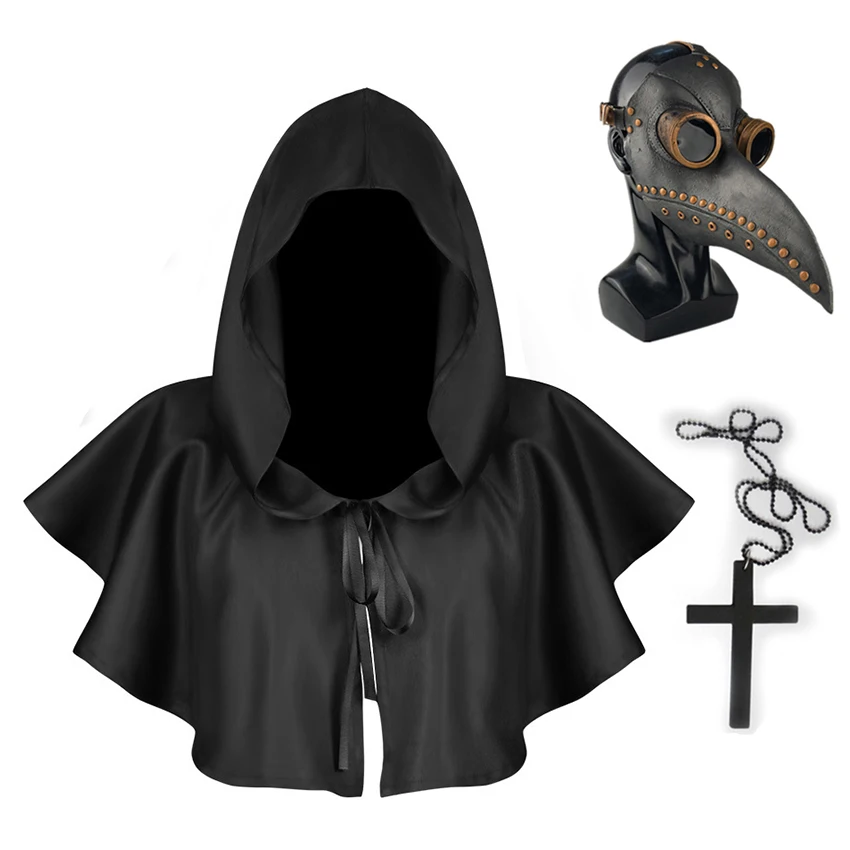 

Grim Reaper Cape Halloween Costume for Women Cosplay Medieval Steampunk Plague Doctor Mask Priest Christian Gothic Cross