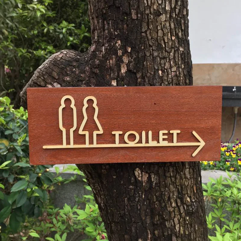 Wooden Door Sticker Wc Signs Number Creativity Wood Toilet Sign Men Women Signage Washroom Tips Plaque Wall Stickers Plate