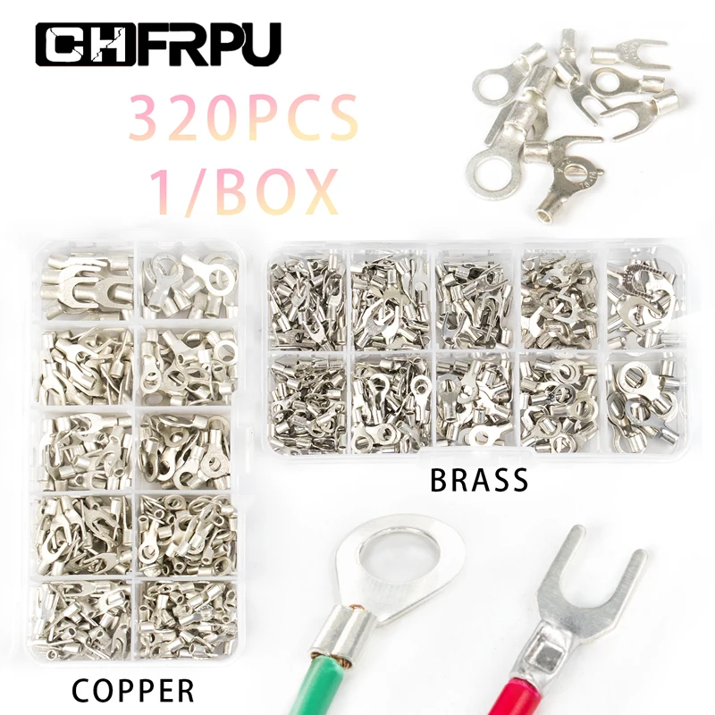 

320 pcs/1 box SNB/RNB non-insulated ring fork U-shaped brass copper terminal sorting kit wire connector crimping spade terminal