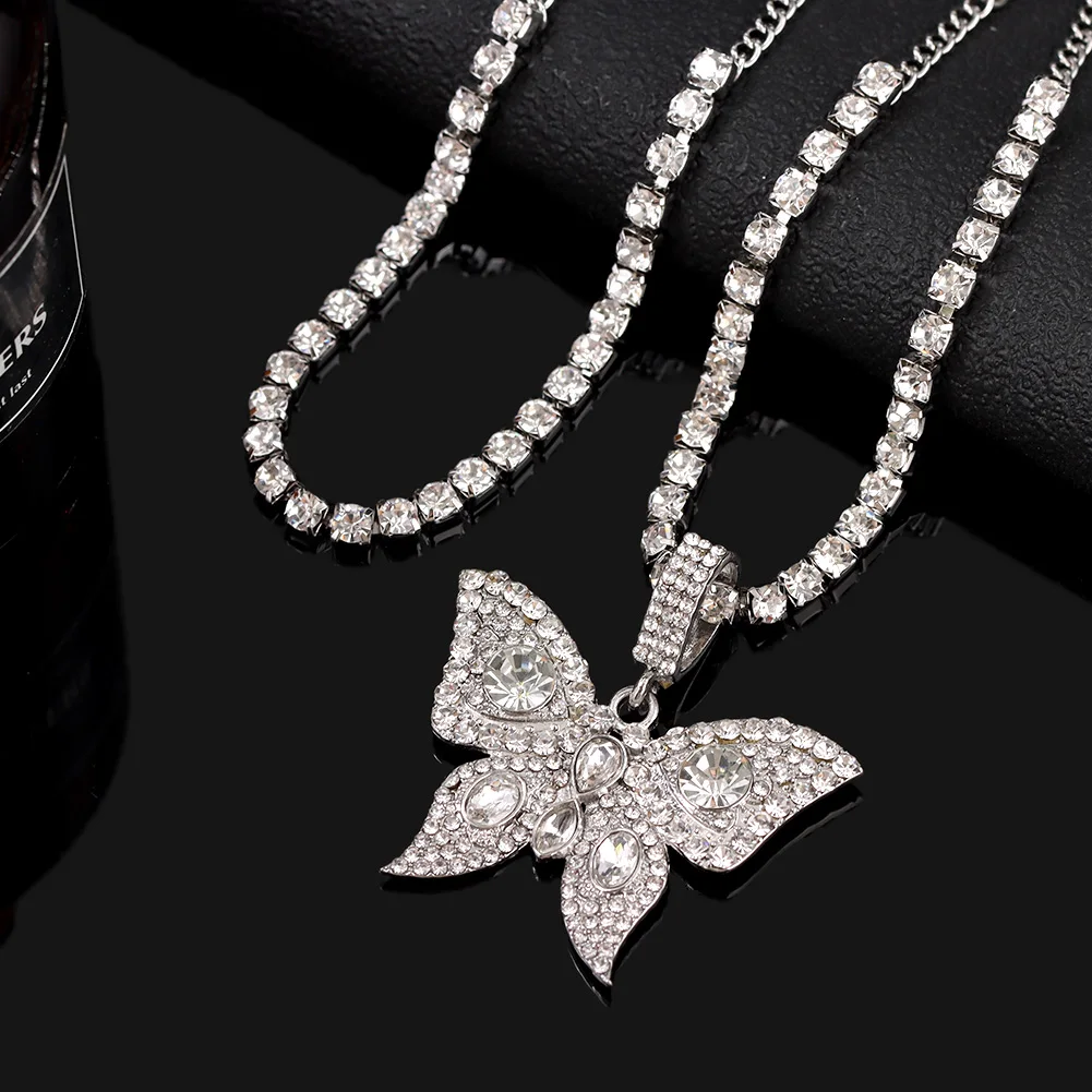 Iced Out Crystal Rhinestones Butterfly Pendants Anklet Chain For Women Multi-layer Big Rhinestones Tennis Chain Ankle Jewelry