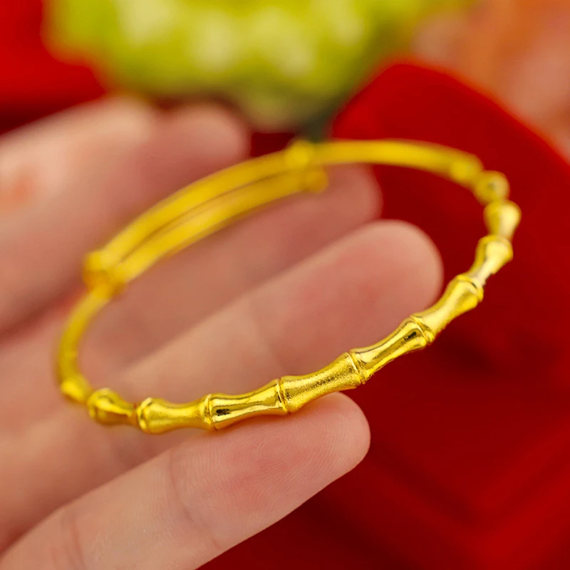 24K Gold Color Bangles For Women Bamboo Charm Bracelets & Bangles Adjustable Pulseira Femme Wedding Jewelry Accessories Gifts