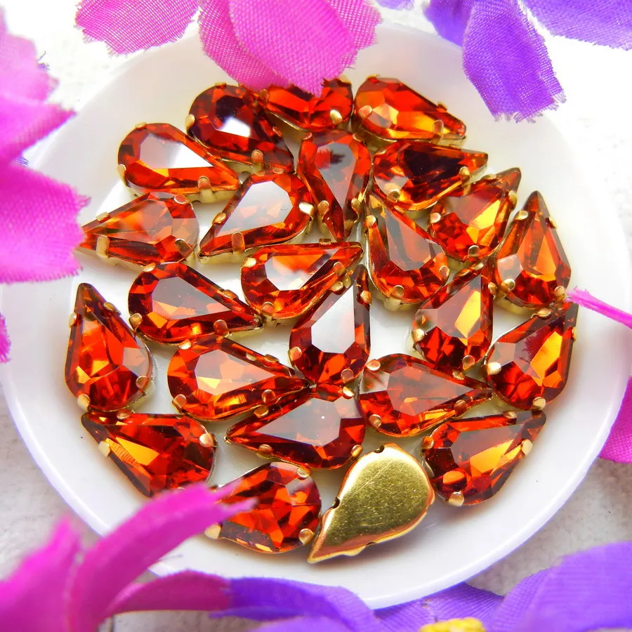 Glaskristall Goldklauen 3*6mm 6*10mm 8*13mm Fantasiefarben Schlanke Wassertropfen Birnenform Aufnähbare Strass-Perlen Handarbeit DIY – Detail 6