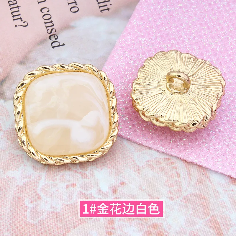 New Arrival 6 PCS Rhinestone Decor Metal Gold Square Buttons For Clothes 16MM-22MM Coat Cardigan Sweater Sew Needlework KD891