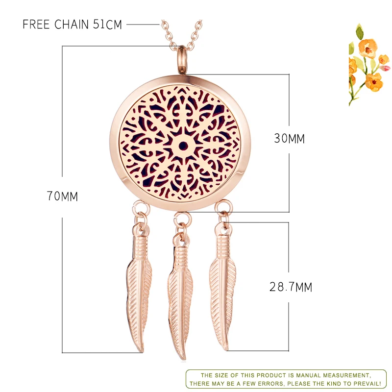 316L Stainless Steel Dreamcatcher Essential Oil Diffuser Locket Pendant Aromatherapy Diffuser for Women Jewelry